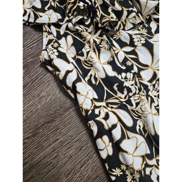 Ava & Viv Ruffle Sleeve Empire Waist Linen Blend Dress In Black Floral 1X - Picture 5 of 11